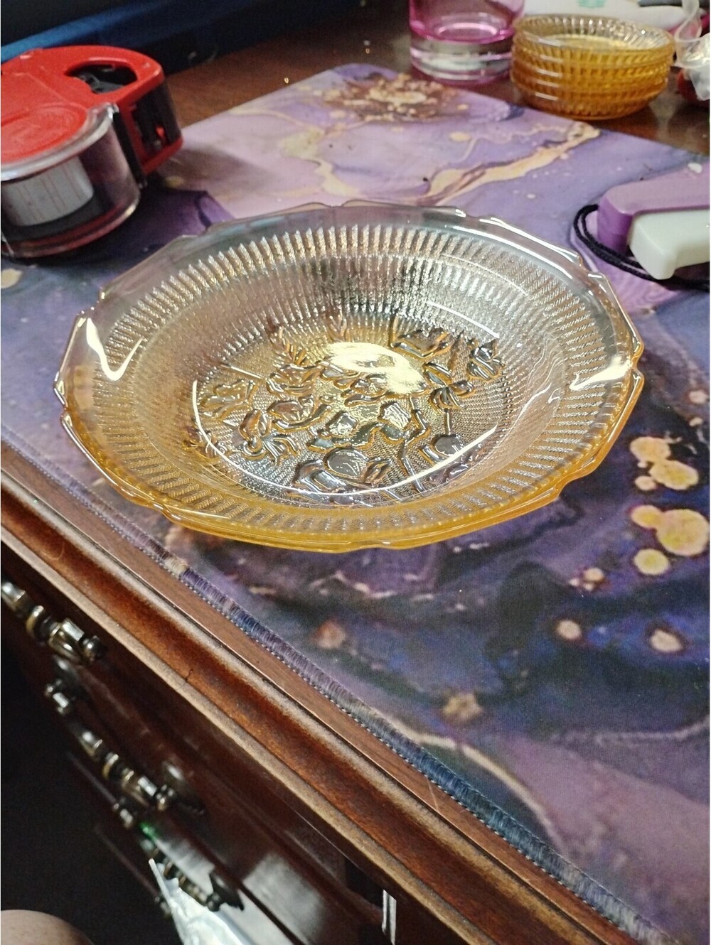Iridescent Carnival Iris & Herringbone 7½" Flat Soup Bowl